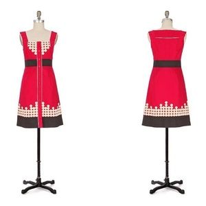 Anthropologie Red and Brown Dot Dress